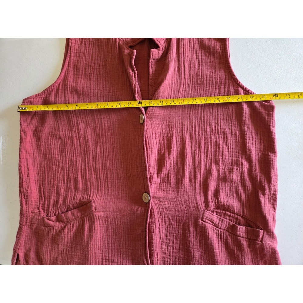 Coldwater Creek Womens L Red Cotton Crinkle Gauze Sleeveless‎ Button Tunic Top - Picture 7 of 9